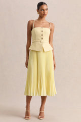 Lizzy | Lemon Square-Neck Midi Dress With Pleated-Skirt