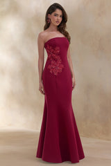 Aylana | Burgundy Bandeau Maxi Dress With Embellished Detail