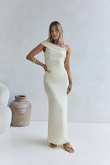 Kiss The Moon One Shoulder Mesh Maxi Dress Lemon