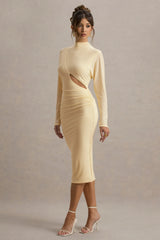 Pandora | Pale Lemon Long-Sleeve Maxi Dress With Cut-Out