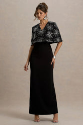 Agnella | Black Embellished V-Neck Maxi Dress