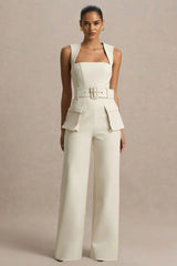 Solice | Cream Square-Neck Tailored Jumpsuit