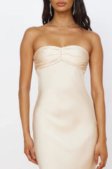 Start of Something New Satin Maxi Dress Beige