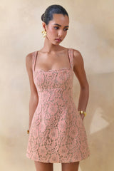 Orelisse | Coral Lace Square-Neck Mini Dress