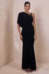 Sylvie | Black Asymmetric-Neck Maxi Dress