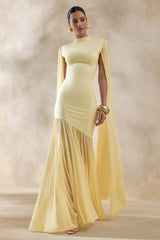 Chantelle | Lemon High-Neck Maxi Dress With Drop-Waist And Cape-Sleeves