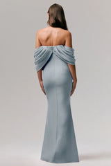 Serene | Powder Blue Draped Bardot Maxi Dress
