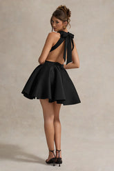 Waverly | Black Racer-Neck Sleeveless Skater Mini Dress