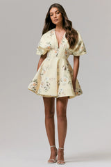 Delight | Lemon Print Plunge-Neck Ruffled Mini Dress