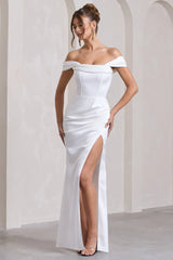 Kimberly | White Bardot Satin Maxi Dress