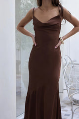 Brilliant Belle Satin Maxi Dress Brown