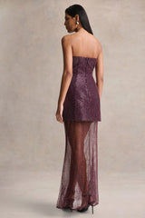 Luciana | Purple Sequin Embellished Bandeau Maxi Dress