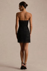 Kerry | Black Lace Bandeau Mini Dress With Bow-Detail