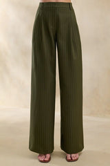 Hesper | Olive Pinstripe Wide-Leg Tailored Trouser