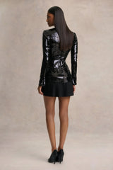 North | Black Sequin High-Neck Mini Dress With Pleats