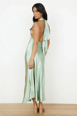 In My Feelings Satin Maxi Dress Sage