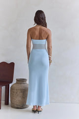 Remember The Days Strapless Mesh Maxi Dress Blue
