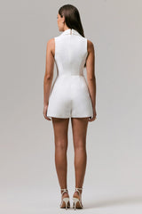 One Kiss | White Plunge-Neck Tailored Playsuit