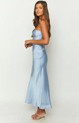Xander Blue Satin Maxi Dress