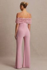 Sallow | Pink Floral Bardot Maternity Jumpsuit