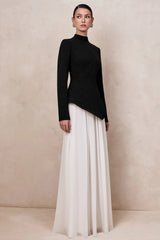 Halma | Black & White High-Neck Maxi Dress With Drop-Waist