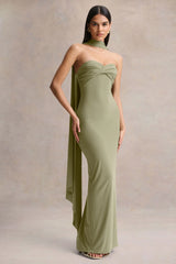 Sheila | Olive Bandeau Maxi Dress With Scarf Detail