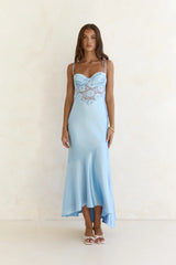 Sky Of Stars Lace Satin Maxi Dress Blue