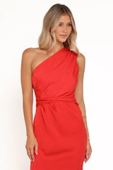 Nadia One Shoulder Maxi Dress - Red Jacquard Satin