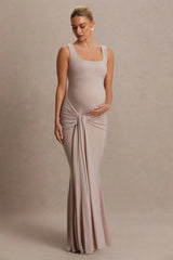 Baylin | Nude Square-Neck Maternity Maxi Dress With Ruched Detailing And Sash