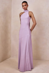 Cara | Lilac Satin High-Neck Maxi Dress
