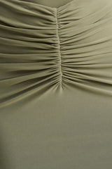 Persis | Olive High-Neck Maxi Dress With Gathered Detailing