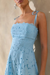 Anna | Powder Blue Square-Neck Midi Dress