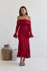 Here For Love Off Shoulder Mesh Maxi Dress Red