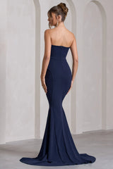 Impress Me | Navy Strapless Bandeau Fishtail Maxi Dress