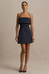 Ember | Navy Pinstripe Square-Neck Mini Dress