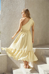 Busy Girl One Shoulder Maxi Dress Yellow