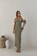 Summer Social Off Shoulder Maxi Dress Green
