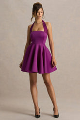 Peggy | Mulberry Halter-Neck Skater Mini Dress