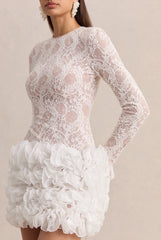 Cecilia | White Crew-Neck Mini Dress With Ruffled Skirt