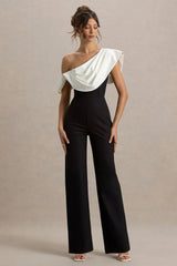 Falling For You | Black & White Asymmetric Draped Jumpsuit