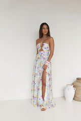 Hibiscus Hues Halter Maxi Dress Print
