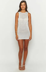 Arina White Sequin Knit Mini Dress