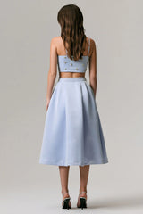 Iris | Blue Satin Pleated Midi Skirt