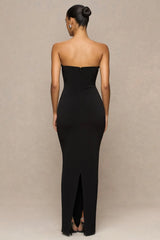 Milania | Black Asymmetric-Neck Maxi Dress With Twist-Sleeve