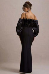 Cyrene | Black Ruffled Maxi Dress