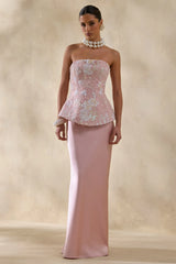 Corvina | Pink Embellished Floral Bandeau Corset Maxi Dress