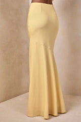 Vayla | Lemon Satin Asymmetric Drop-Waist Maxi Skirt