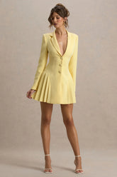 Blossoming | Lemon Plunge-Neck Tailored Mini Dress With Pleating