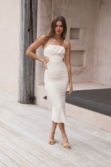 Blind Date Midi Dress Beige