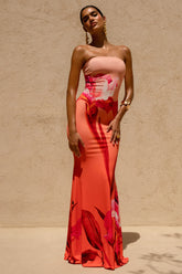 Ceremony | Pink Ombre Floral Print Bandeau Fishtail Maxi Dress